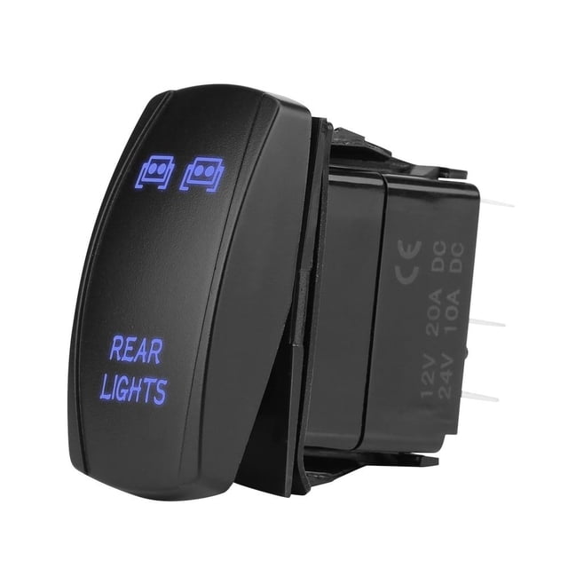 Qiilu DC 12V/24V Blue LED Light Laser Rocker Switch 5 Pin Rear Light ON-OFF Switch for Car Boat, Laser LED ON-OFF Switch, Laser Rocker Switch