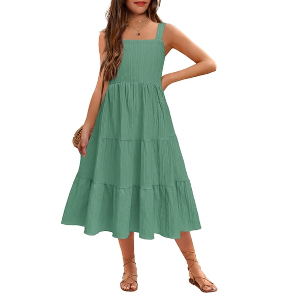 Arshiner Girl's Sundresses Summer Boho Strap Tiered Cami Maxi Dresses with Pockets