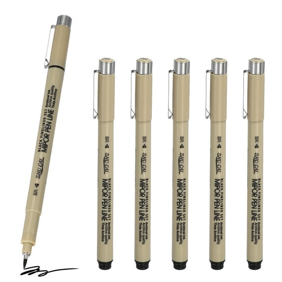 Fineliner Pens, 6 Pcs BR Fineliner Marker Black Waterproof Ink Archival Drawing Pens Art Supplies Set for Sketching