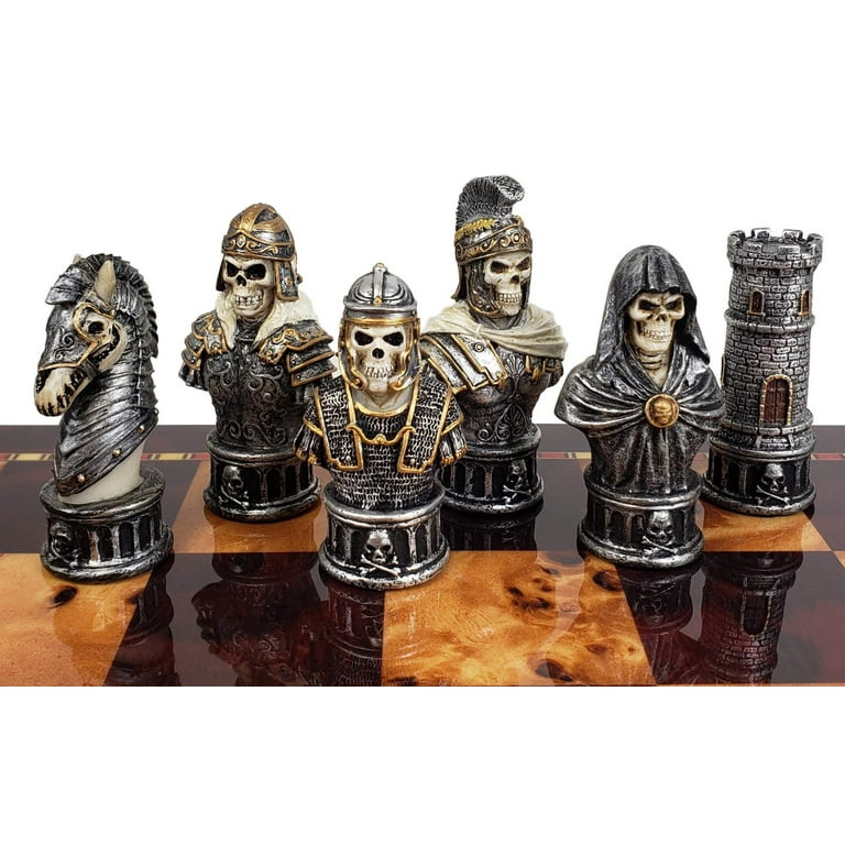 Medieval Times Skull Busts Gothic Fantasy Chess Set W/ 18