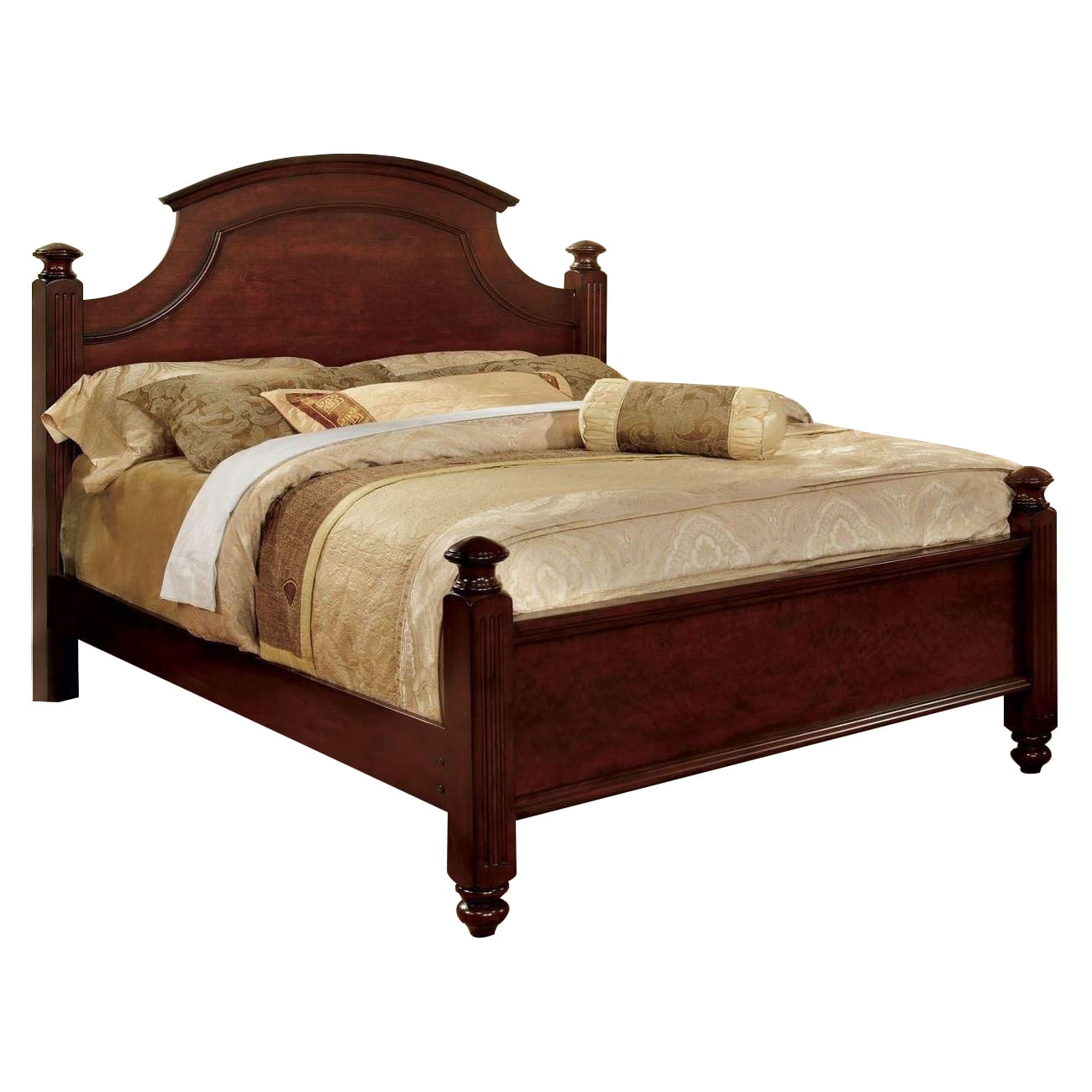 Traditional Style Wooden California King Bed with Turned Accents, Brown