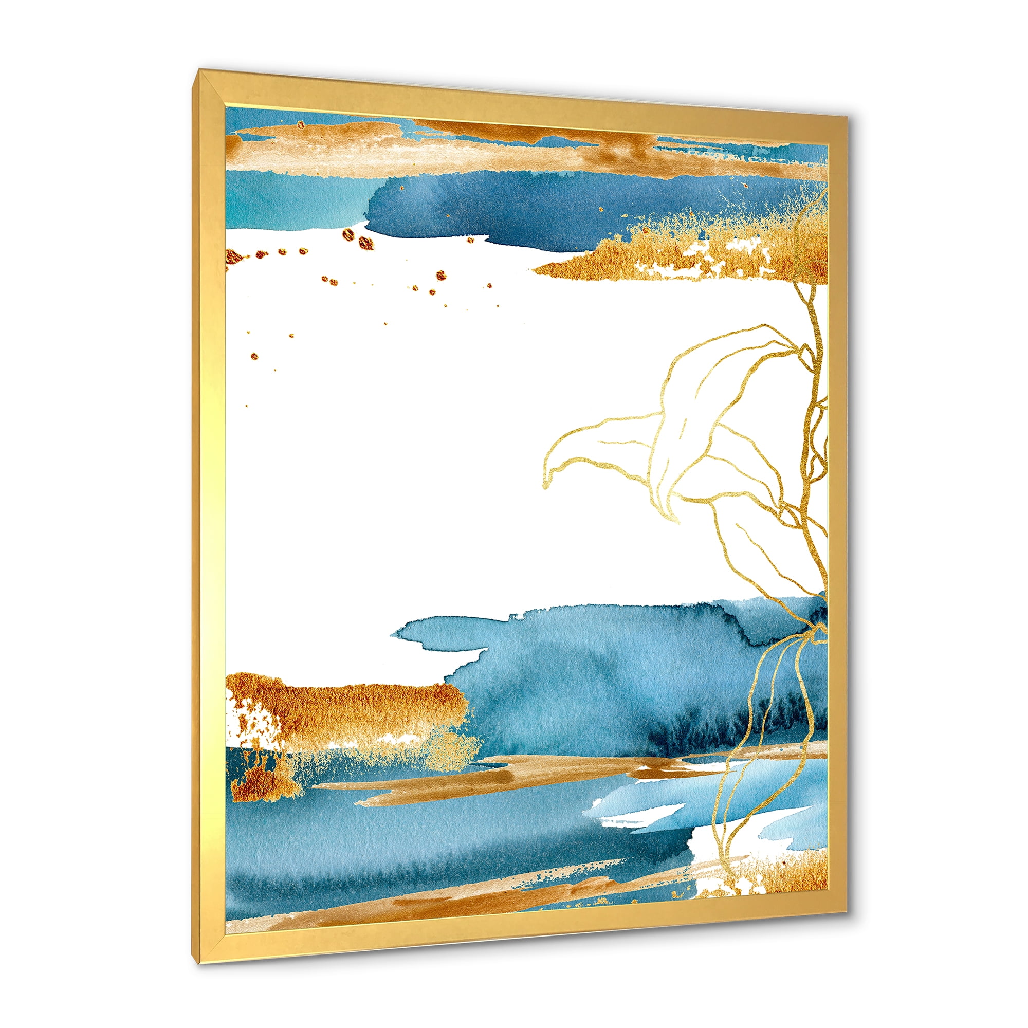 Designart 'Abstract Golden Laminaria Branch & Leaves' Traditional Framed Art Print