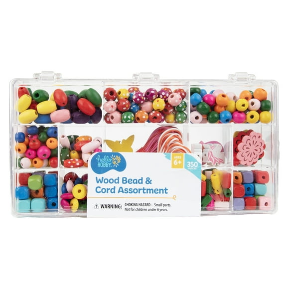 Hello Hobby Wood Bead & Cord Assortment, 350 Pieces, Child 6 