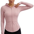 thumbnail image 4 of Bosfbaoi Women's Hooded Full Zip Long Sleeve Athletic Jacket, Slim Fit Stretchy Breathable Workout Top, Curved Hem Thumbhole Outerwear for Yoga Gym Daily, 4 of 7