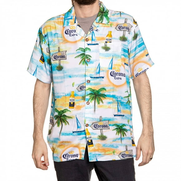 Corona Extra Bahama Beach Day Hawaiian Button Up Shirt-Large