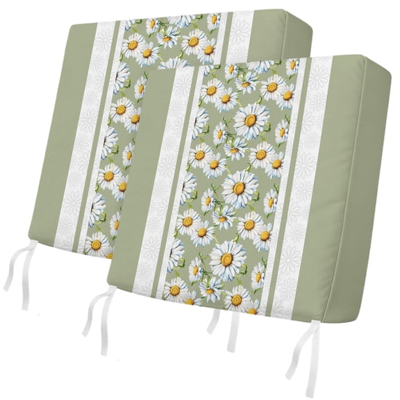 Outdoor Patio Cushion Covers 2 Pack Sage Green Daisy Chair Pads Slipcovers with Ties & Zipper Waterproof Seat Cover Set Watercolor Flowers Seat Cushion Covers for Outdoor Couch Sofa 20x18 Inch