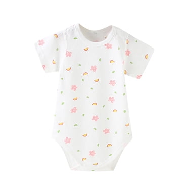 THDHVS Newborn Girl Outfits,Newborn Onesies Girl,Newborn Baby Cute Print Short Sleeve Cotton Thin Sweat Breathable Clothes Bags Fart Clothes Pajamas White 2-4 Months