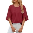 thumbnail image 1 of Camisa de manga larga sin cuello y cinco paneles para mujer - Color liso, corte holgado, poliéster, primavera/verano/otoño informal, 1 of 2