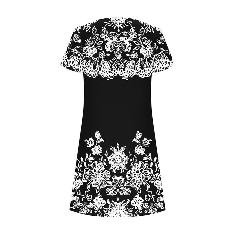 DEUUZHENQI Women's Casual A-Line Dresses with Pockets Summer Floral Tshirt Dress Short Sleeve Mini Dress Flowy Sundresses, Limited Time Under 10