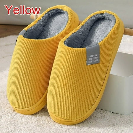 

QWZNDZGR Autumn Winter Indoor Cotton Slippers With Fleece Warm Non-slip Soft Bottom Home Slides Women Stripes Shoes Classic Men Slippers