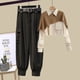thumbnail image 5 of Minnieouse Camisa de piezas para mujer, pantalones, conjunto de patrón de empalme, camisa chal, Retro, informal, ligero, portátil, ropa para conjuntos de ropa Albaricoque Caqui Black4 Minnieouse AP013495-10, 5 of 6