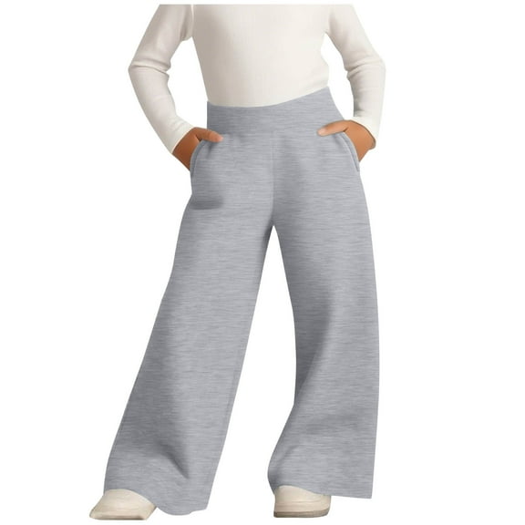 Cethrio Girls Wide Leg Sweatpants Size 10-12T, Casual Warm Open Bottom Relaxed Fit Athletic Pants Gray