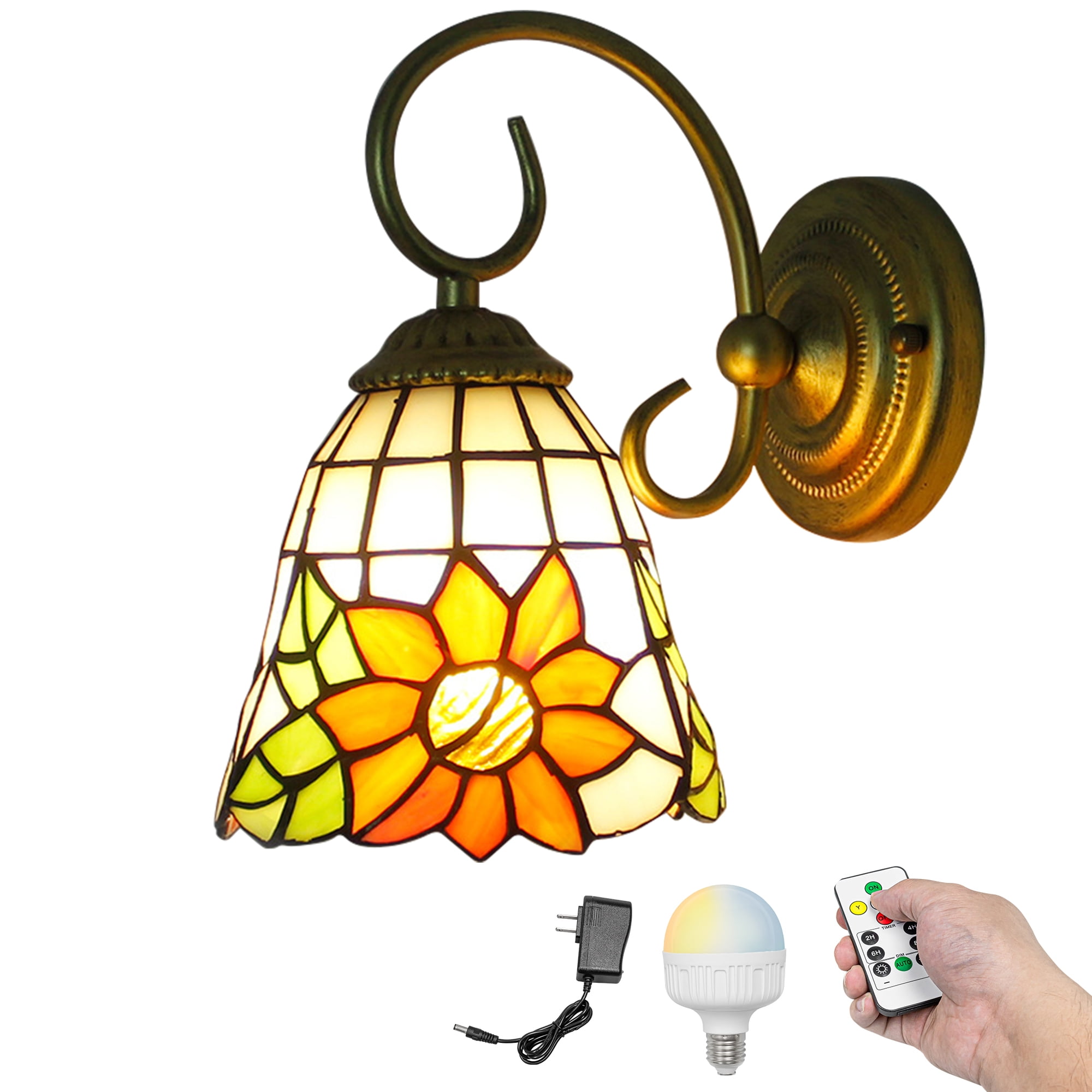 Kiven Battery Operated Wall Sconces, Tiffany Style Wall Lights with