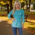 thumbnail image 6 of Elowen Womens Summer Tie Dye Floral Tops 3/4 Sleeve Shirts Crew Neck Casual Blouses Turquoise L, 6 of 6