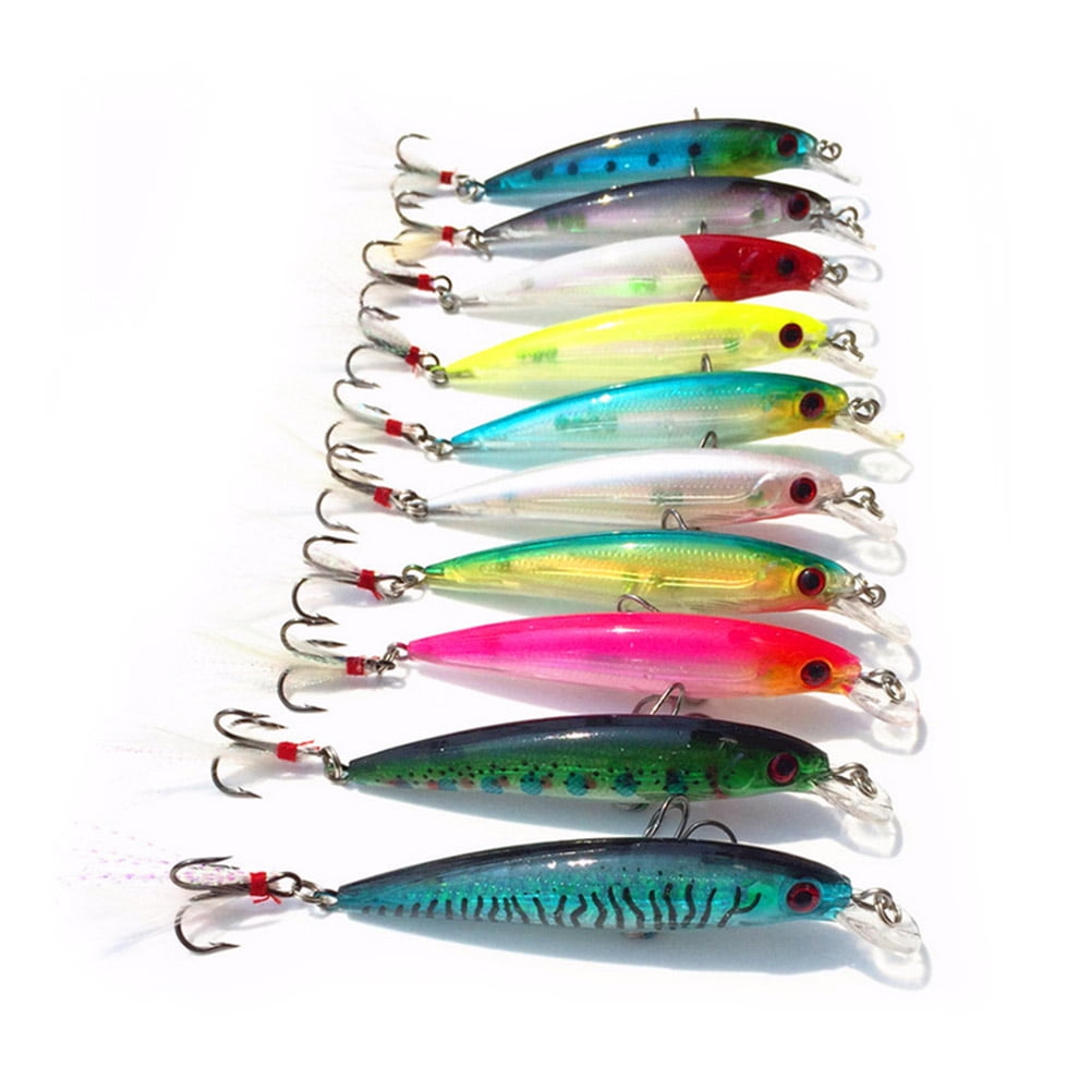 Minnow Fishing Tackle Crankbaits Silicone Soft Lures Hook Fish Baits Trout 10pcs 