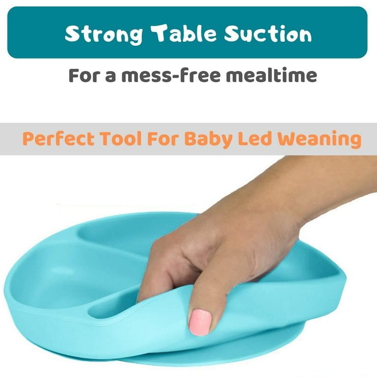 WeeSprout Suction Plates with Lids for Babies & Toddlers - 100% Silicone, Plates Stay Put with Suction Feature, Divided Design