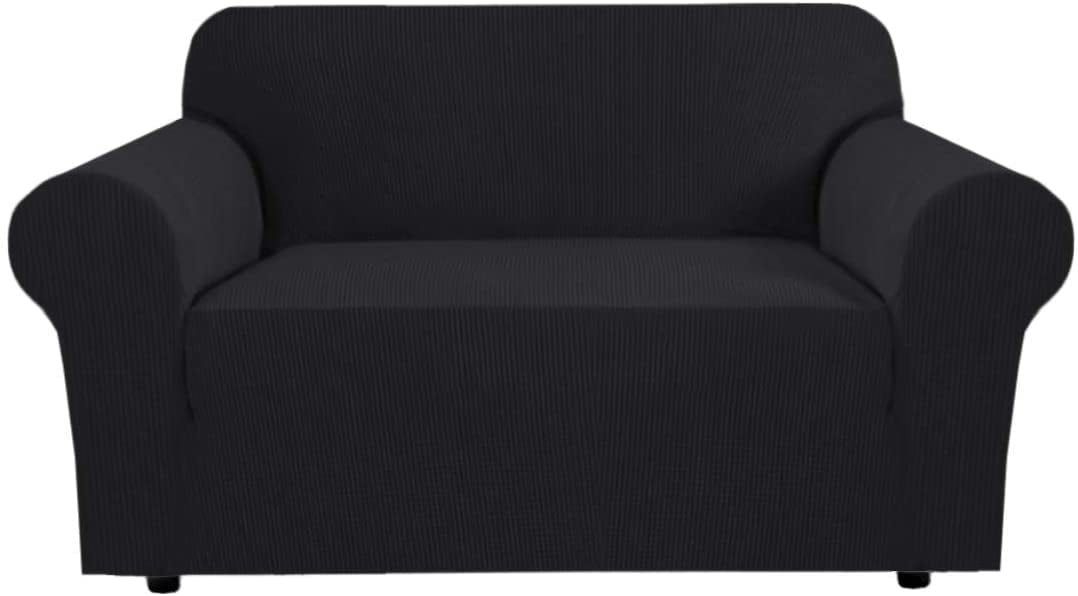 VELVET STRETCH Thick Sofa Covers 1/2/3/4 Seater Sofa Furniture Protector EASY FIT ELASTIC Jacquard Fabric Couch Settee Slipcover BONUS SIDE STORAGE POCKET Charcoal, 1 Seater