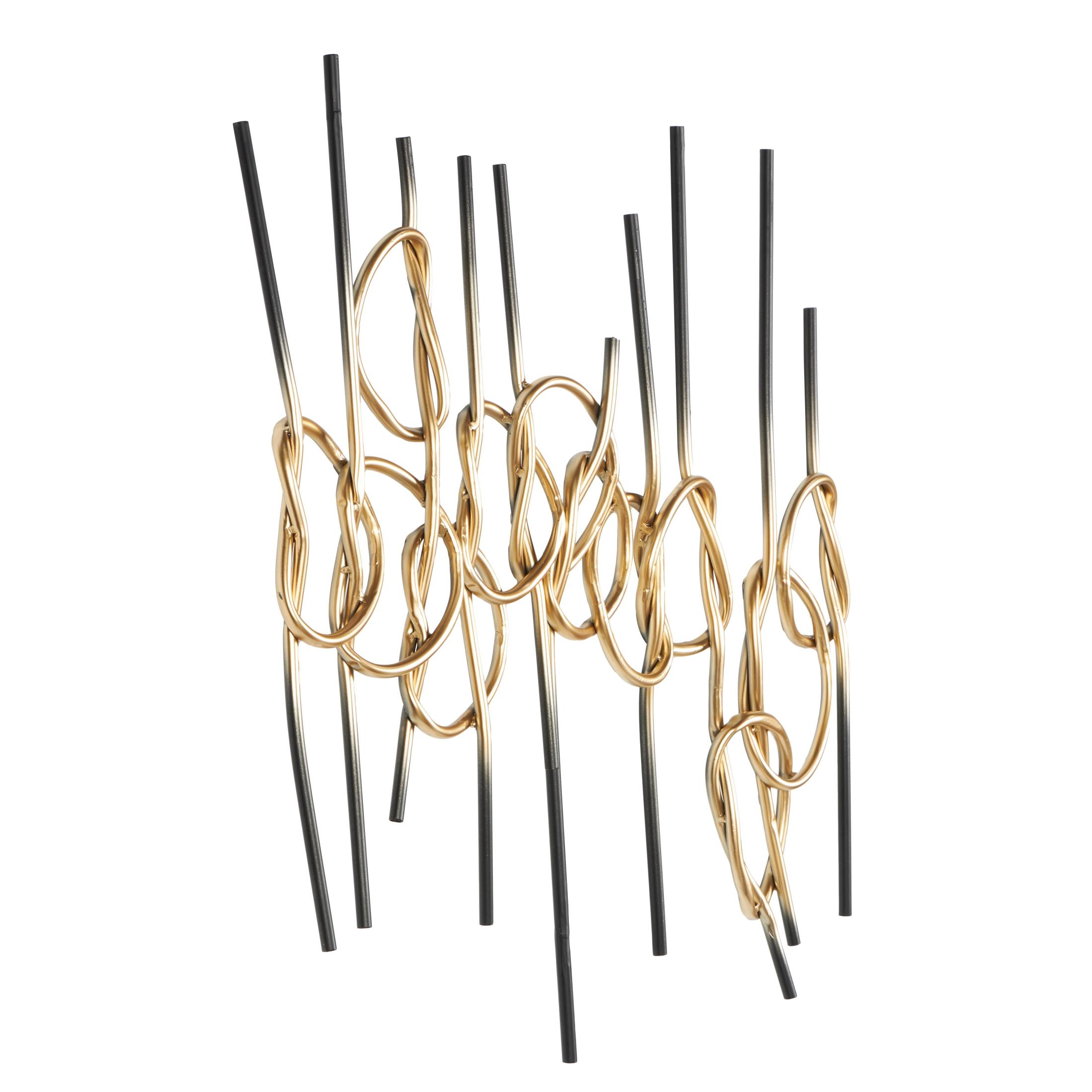 DecMode Gold Metal Knotted Ombre Geometric Wall Decor with Black Ends