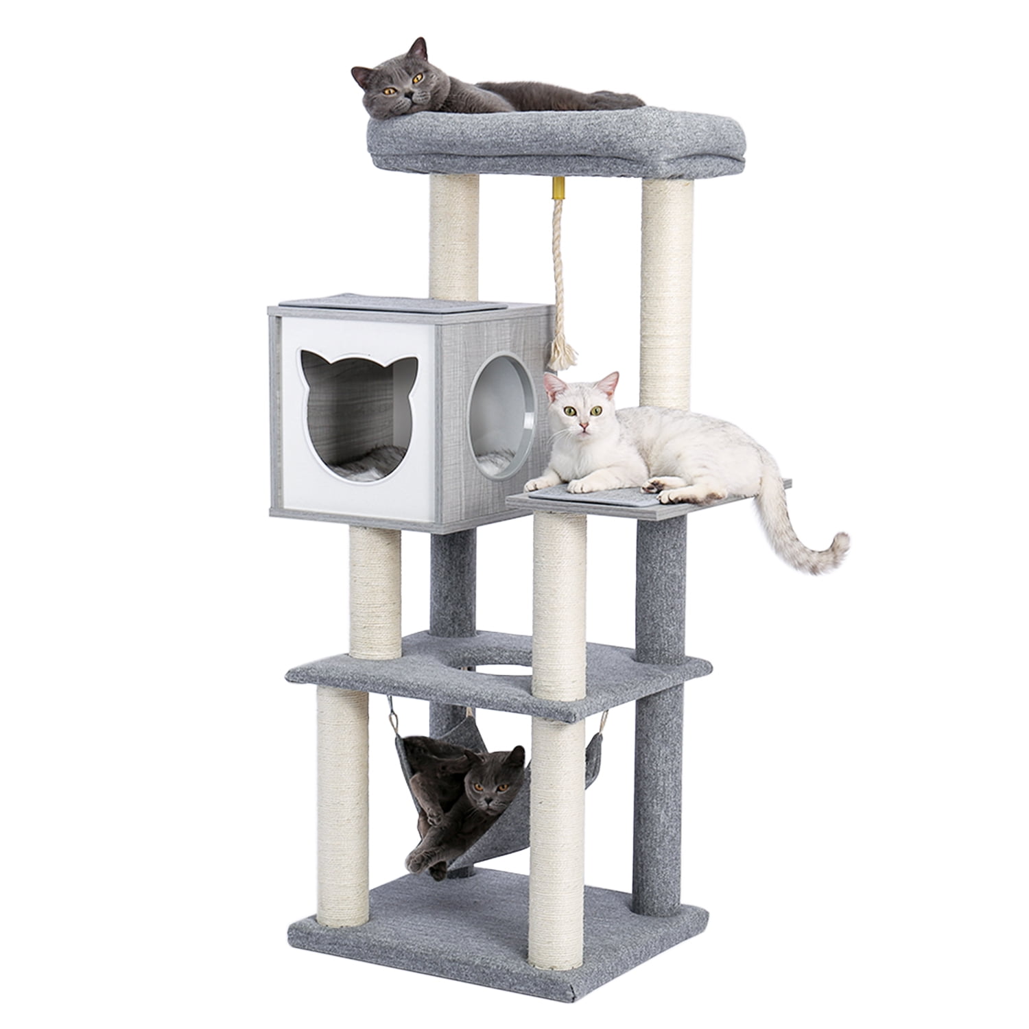 Pefilos 59" Multi-Level Cat Tree for Indoor Cats Modern Cat Activity Tower for Large Cat With Sisal Scratching Posts, Cat Condo for Multiple Cats Hammock And Extra-Large Top Perch, Gray Pefilos 59" Multi-Level Cat Tree for Indoor Cats Modern Cat Activity Tower for Large Cat With Sisal Scratching Posts, Cat Condo for Multiple Cats Hammock And Extra-Large Top Perch, Gray