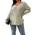 thumbnail image 4 of Gvmfive Plus Size Women Casual Solid Long Sleeve Blouse V Neck Tops Shirt, 4 of 6