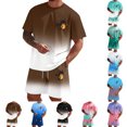 thumbnail image 3 of FUZHIQ Loose Fit Casual Men's Ombre Gradient 2 Piece Outfit Set Sunset Tree Print Short Sleeve T-Shirt & Shorts Summer Beach Holiday Outfit,XL, 3 of 5