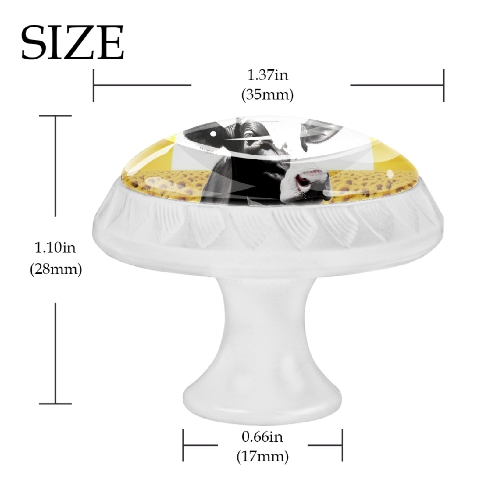 4 Pcs Cow and Sunflower Knobs for Kitchen Cabinet Cupboard Dresser Bookcase Drawer Pulls Handles Round Home Decor