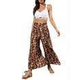 thumbnail image 3 of Women Boho High Waist Wide Leg Pants Summer Casual Flower Print Palazzo Flowy Front Ties Beach Trousers Bohemian Clothes, 3 of 7