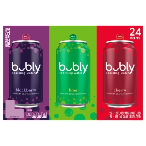 bubly Sparkling Water, Blackberry/Lime/Cherry 12 fl oz 24 cans
