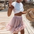 thumbnail image 4 of Summer Skirt Saving! Jerdar Women's High Waist A Line Mini Skirt Pleated Ruffle Cute Beach Short Skirt Pink XL, 4 of 5