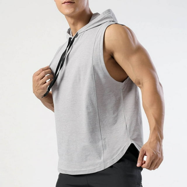 pstuiky Camisetas sin mangas para hombre, Blusa deportiva corta sin mangas con capucha, elástica, informal, de color liso, para hombre Tops elegantes para mujer l