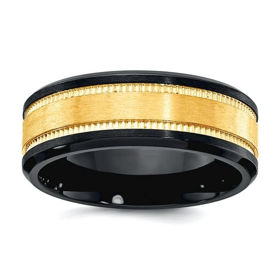 Black Zirconium Brushed and Polished With Yellow Ip Plated Center 8mm Band Size 12 Ring for Women and Men