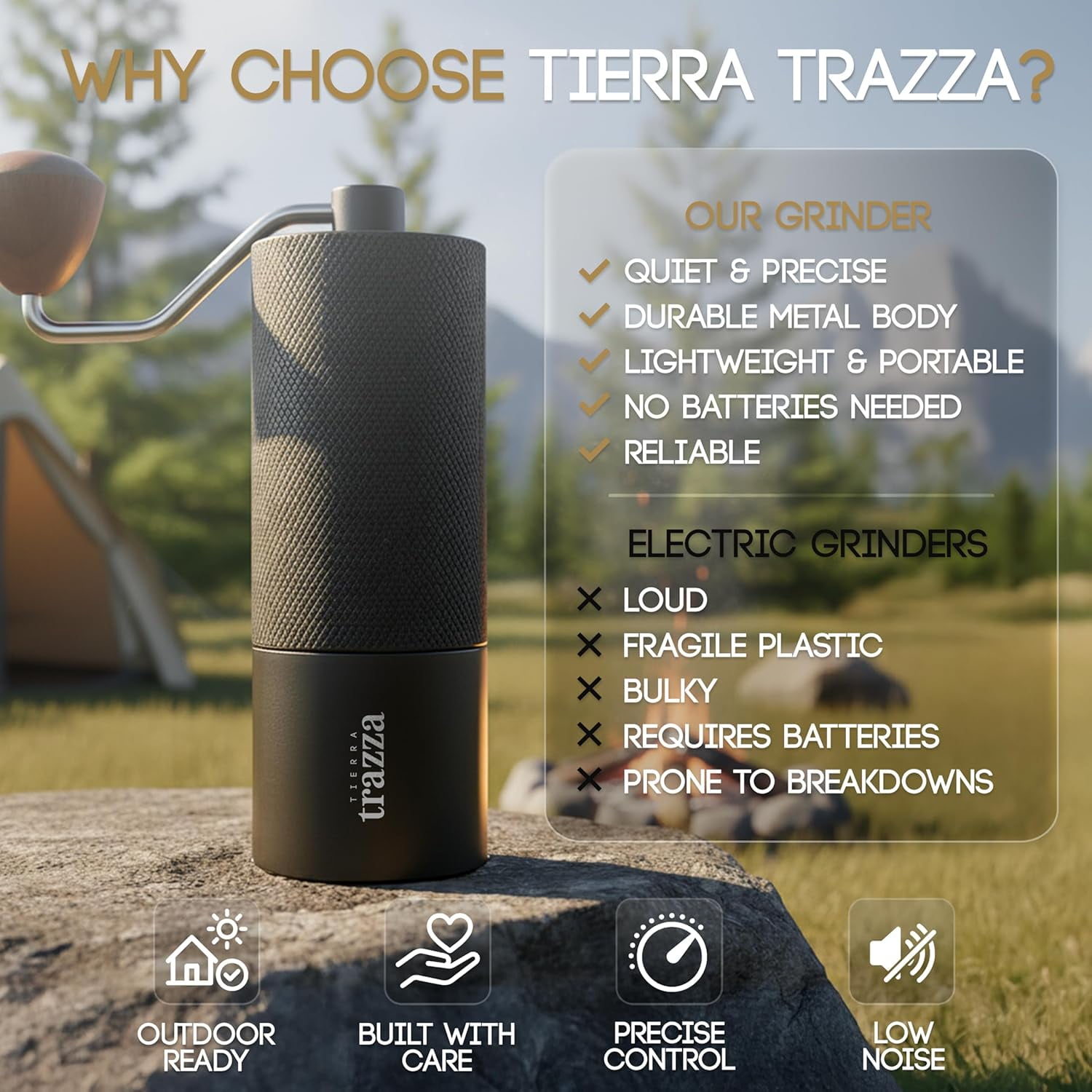 Manual Coffee Grinder with Conical Burr & Walnut Handle for Espresso French Press Travel Camping