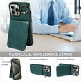 thumbnail image 5 of ELEHOLD Magnetic Wallet Case for iPhone 13 Pro, Built-in 360°Rotation Ring Stand,Slim Shockproof with Card Slot Retro PU Leather, Hybrid Rugged Drop Protective Cover, green, 5 of 8