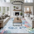 thumbnail image 4 of Ocean Octopus Washable Living Room Rugs 6'x9', Watercolor Seaweed Sea Horse Coral Blue Letter Texture Low Pile Throw Large Area Rug Non-Slip Sturdy Edge Binding Carpet for Dining Room Kitchen Office, 4 of 9