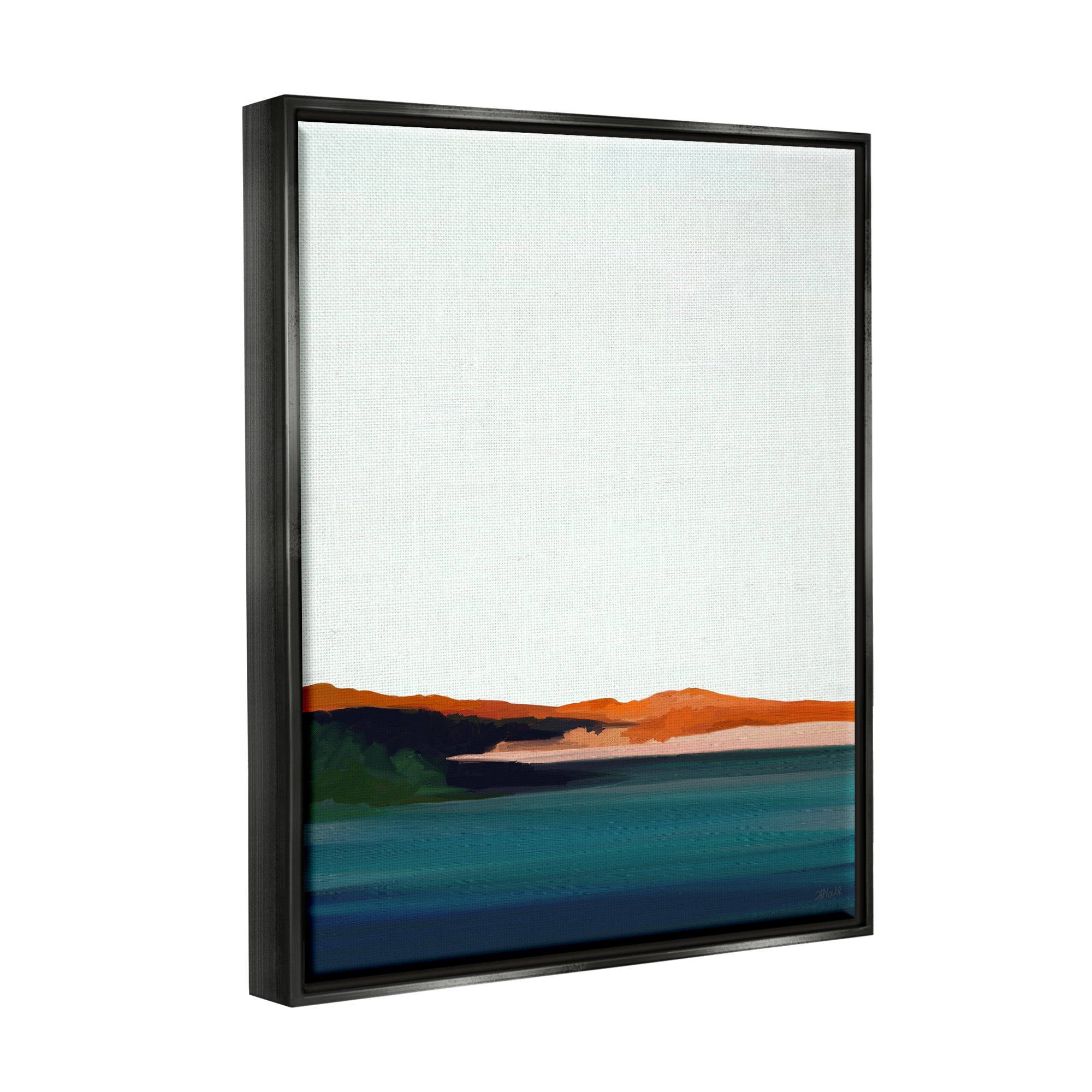 Stupell Industries Serene Coastline Landscape Red Sands Quiet Sky Painting Jet Black Floating Framed Canvas Print Wall Art, Design by Amy Hall