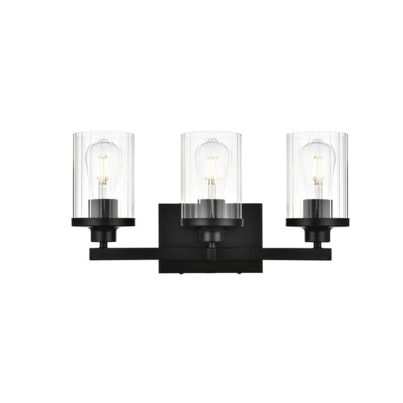 Living District Saanvi 3-Light Iron & Glass Bath Sconce in Black/Clear