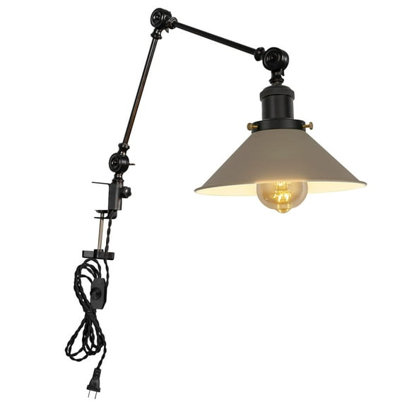 Kiven Dimmable Clip-on Desk Lamp, 1-Light Iron Modern Nightstand Lamp with Flexible Swing Arm, 8.2FT Plug in Cord, Decorative Clamp Lamp for Office Desk Bookshelf Cabinet E26 Sokcet,Khaki