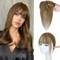 thumbnail image 1 of Xiao Hua Flequillo con clip para mujer, 100 % cabello humano, flequillo fino, flequillo con patillas, postizos para mujer, flequillo curvo para uso diario en fiestas, castaño claro B, 1 of 3