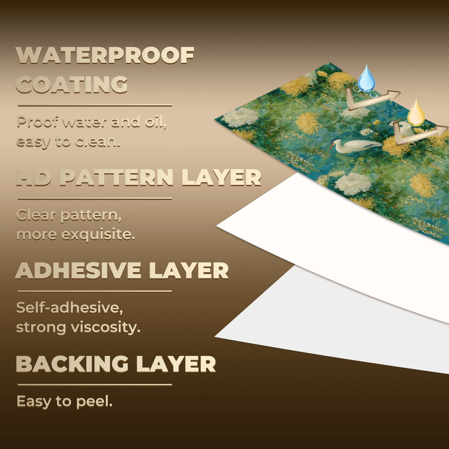 Boho Peel and Stick Wallpaper White Cranes Golden Chrysanthemums Teal Garden Wall Mural 17.7in x 9.8ft Self Adhesive Removable Wall Paper Renter Friendly Wallpaper for Bedroom Kitchen Farm