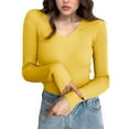 thumbnail image 6 of HAPIMO Women's Stretch Knit Tops Slim Fit Cropped Shirts Lightweight Casual Workout Blouses Long Sleeve V Neck Pullover Tops Yellow Free Size, 6 of 7