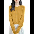 thumbnail image 1 of Suéter de Larga con Cuello Redondo de Color Liso para Mujer, Chaqueta de Punto Combinable para y Otoño Amarillo Mostaza XXL, 1 of 8