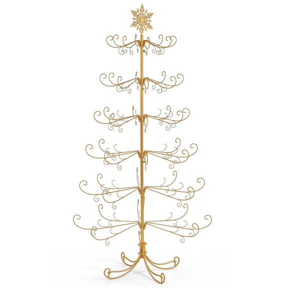 YANGXUN 6ft Gold Wrought Iron Christmas Tree with Snowflake Topper Open Frame Decor Tree for Holiday & All-Season Display Ornaments Not Included