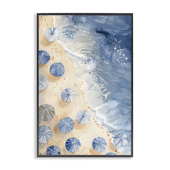Stupell Industries Contemporary Aerial Blue Beach Umbrellas Black Framed Giclee Art, 12 x 18, by LSR Design Studio
