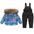 thumbnail image 3 of lnmuld Two Piece Girls Insulated Snowsuit Set Warm Winter Padded Overalls with Hooded Coat for Outdoor Cold Weather Adventures Size:1-2 Years, 3 of 4