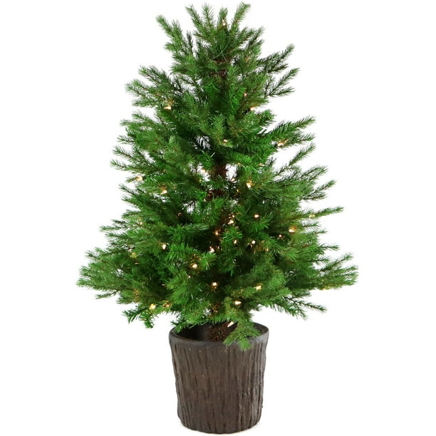 Fraser Hill Farm New England Pine 4Ft. Artificial Potted Tree with Smart LED Lighting Walmart