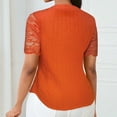 thumbnail image 6 of jtjvou Women Dressy Casual Tops Short Sleeve Lace Patchwork Button Down Shirt V Neck Trendy Tunic Blouses Summer Work Top Orange M, 6 of 6