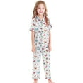 thumbnail image 3 of CAIXIA Girls Pajama Sets Size 10-12 3 Pieces Cartoon Pattern Silk Pajamas Plus Size Short Sleeve with Shorts & Long Pants Satin Sleepwear Loungewear Sets Nighty for Teens,70-White, 3 of 7