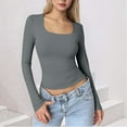 thumbnail image 2 of Womens Long Sleeve Shirts Square Neck Tops Solid Color Basic Base Layer Crop Tops Fall Outfits Fashion Clothes Gray M, 2 of 5