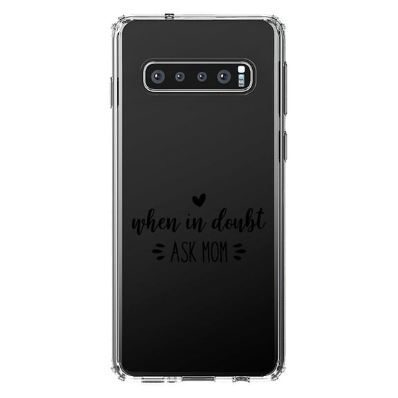 DistinctInk Clear Shockproof Hybrid Case for Samsung Galaxy S10  PLUS (6.4" Screen) - TPU Bumper Acrylic Back Tempered Glass Screen Protector - When in Doubt, ASK MOM