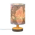 thumbnail image 2 of Pink Flowers and Leaves on Gray Bedside Table Lamp LED Warm Lights with USB Charging Port Retro Cylinder Desk Lamps, 2 of 7